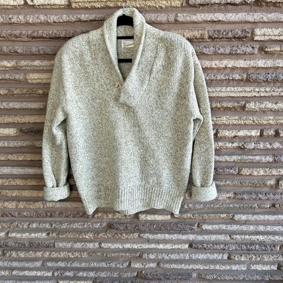 Vintage Oatmeal Heather Marl Rag Wool Sears Fieldmaster Shawl Collar Sweater - Picture 7 of 7